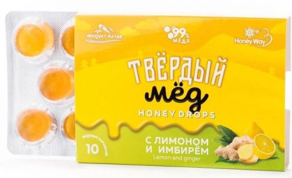 Изображение товара Твердый мед HoneyDrops Имбирь и Лимон 30г Твердый мед HoneyDrops Имбирь и Лимон 30г фотография